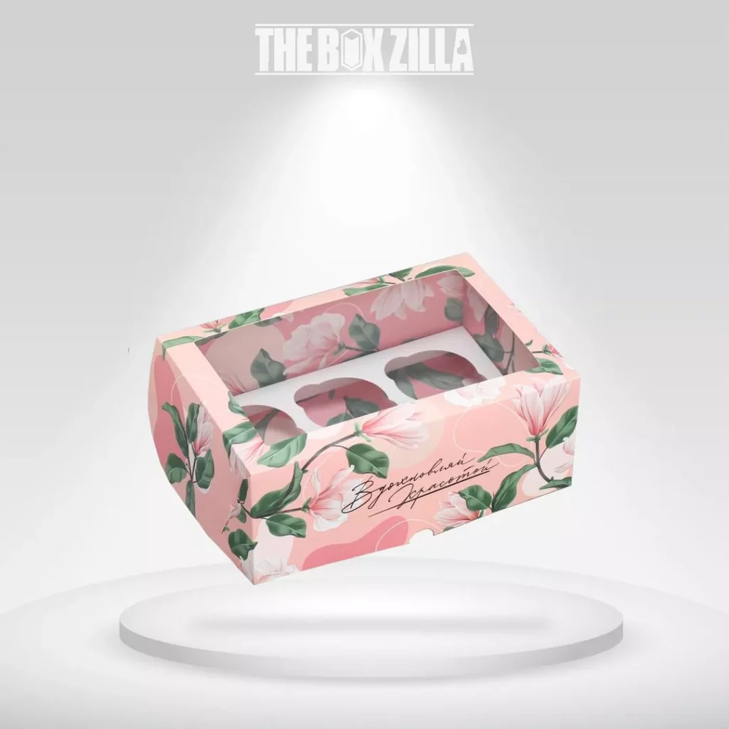 Pink muffin box with a window on top