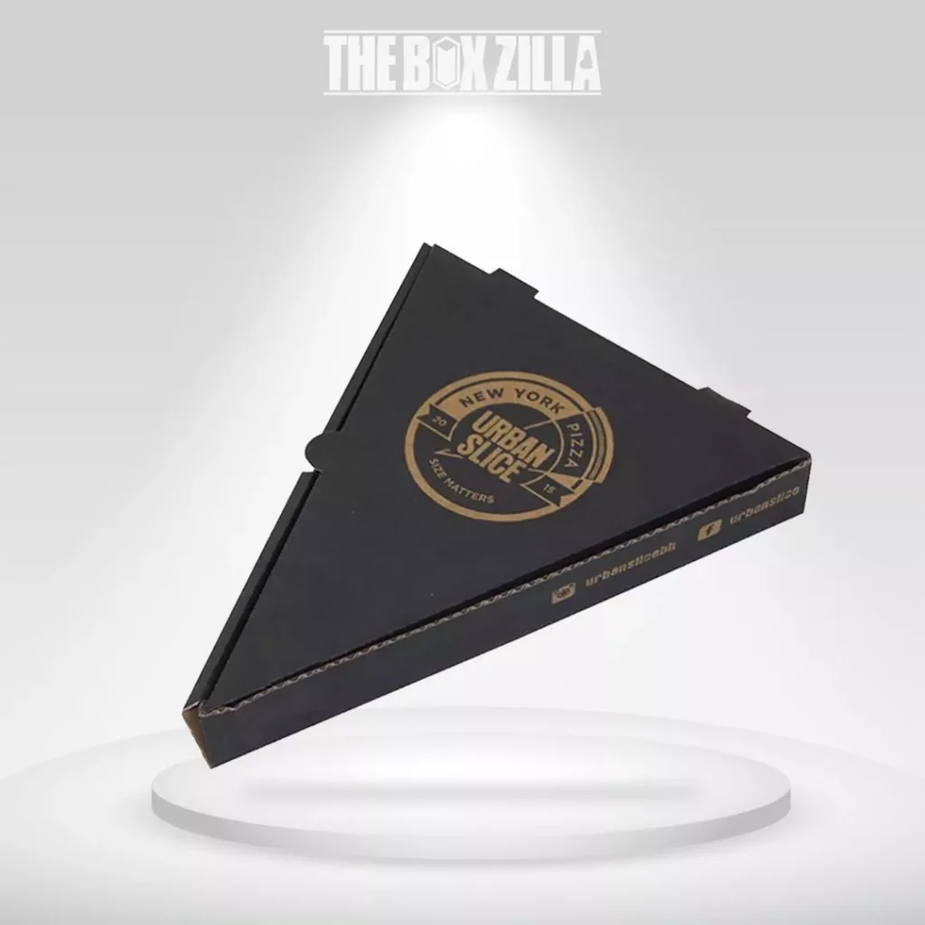Custom triangle pizza slice boxes with black color