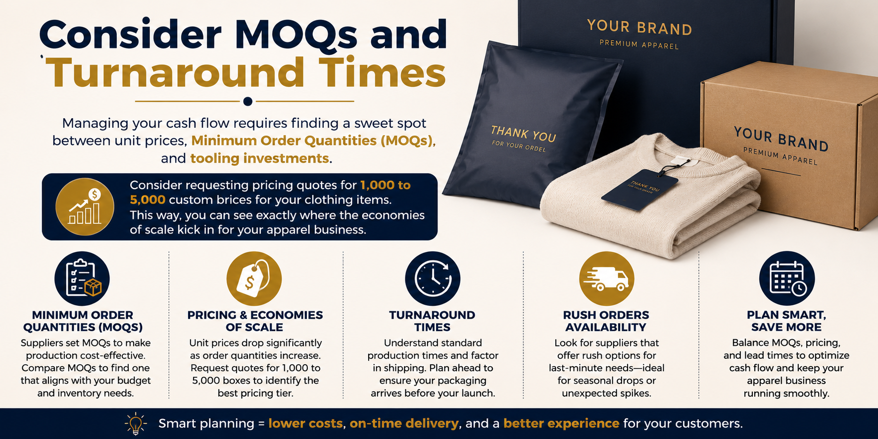 Consider MOQs and Turnaround Times