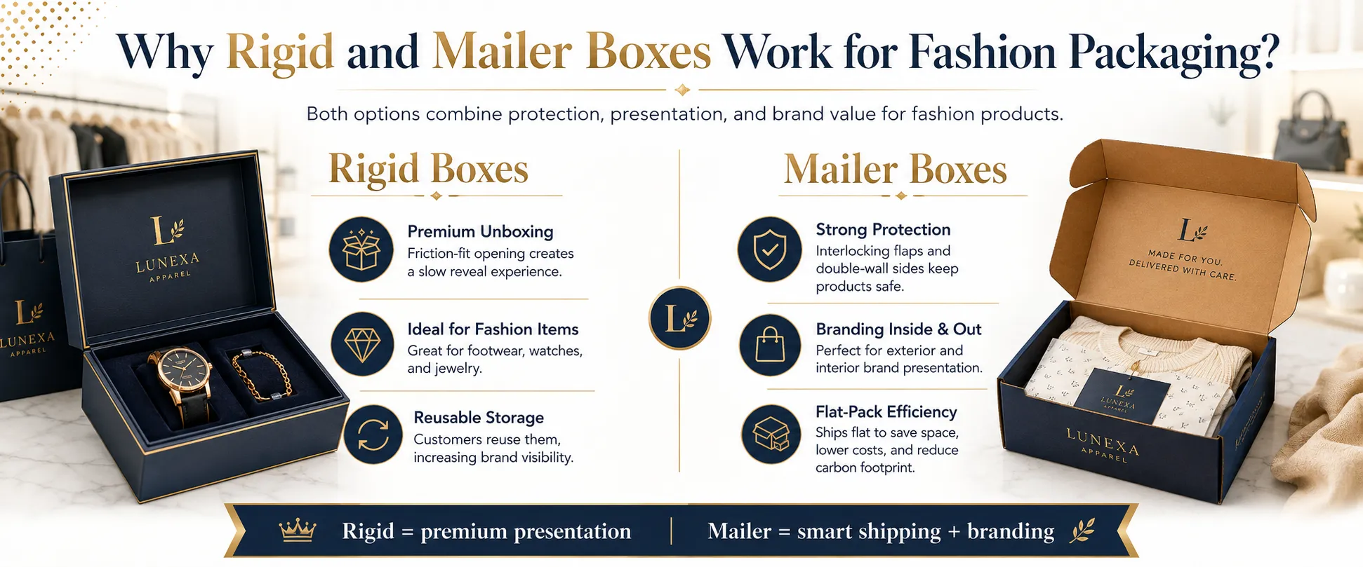 Why Rigid and Mailer Boxes Work for Fashion Packaging